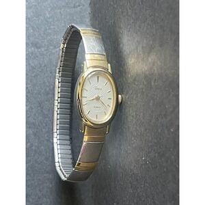 Vintage Timex CR1216 Cell Two Tone Stretch Band Quartz Analog Ladies Watch